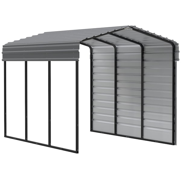 Arrow Storage Products Galvanized Steel Carport, W/ 1-Sided Enclosure, Compact Car Metal Carport Kit, 10'x15'x9', Charcoal CPHC101509ECL1 - main
